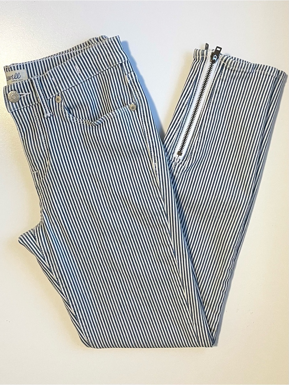 Madewell Railroad Striped Skinny Jeans - Zipper Ankles - Size 27
